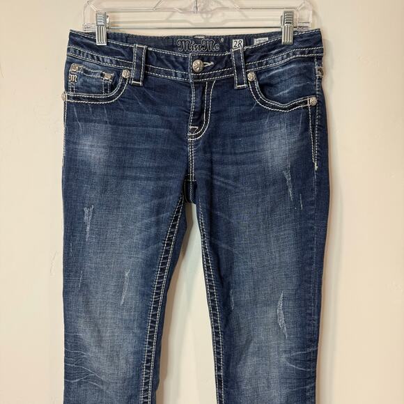 Miss Me Women's Signature Boot Jeans Cross Back Sequin Bling 28 Blue Denim - Picture 4 of 10